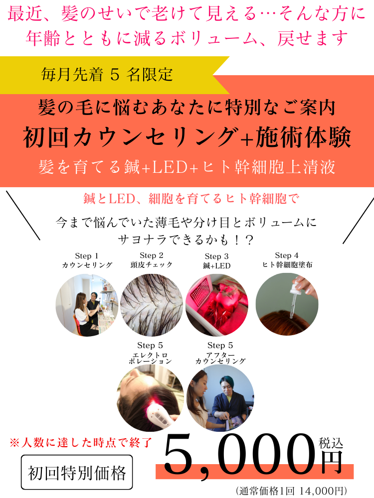 亀戸にある鍼灸サロンやなけんの薄毛、育毛施術の初回オファー