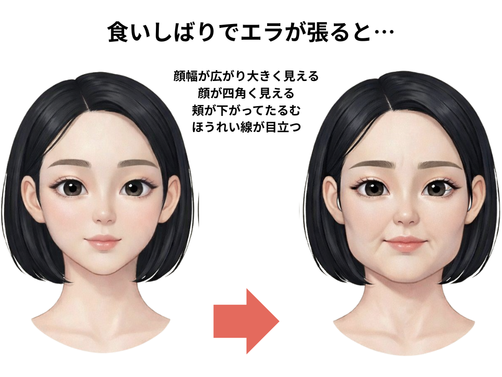 食いしばりが続くと顔が大きくなる