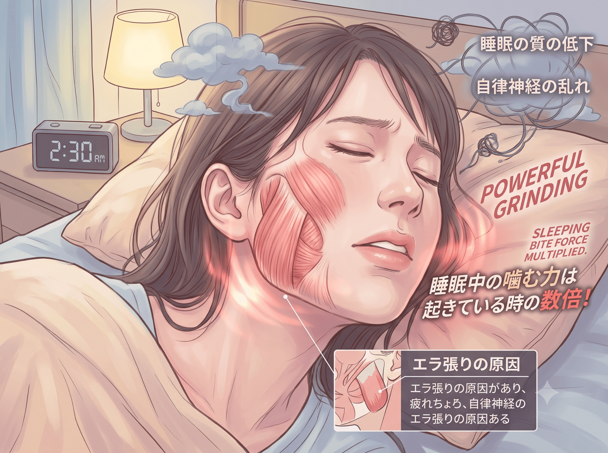 エラ張りの原因の歯ぎしり