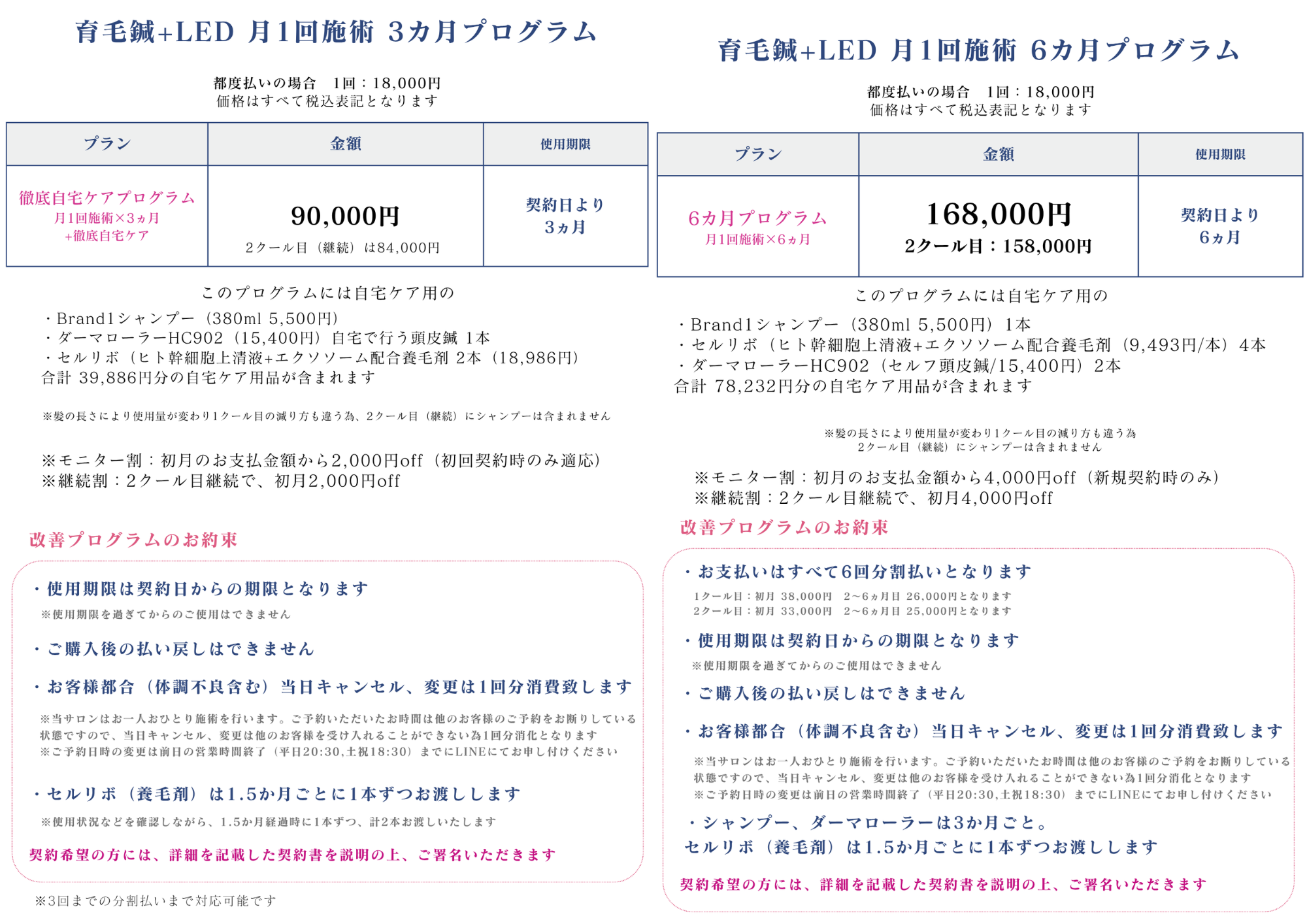 育毛プログラム料金表のバナー